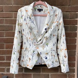 Smashed Lemon White Floral Pattern Blazer